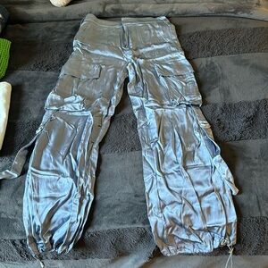 Blue Satin Silk Cargo Pants from Zara